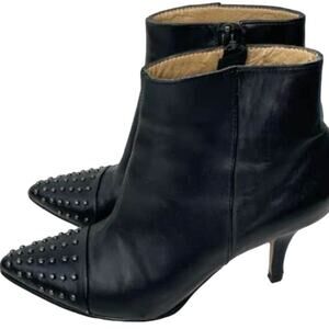 Black Leather Neiman Marcus Ankle Boots Studded Accents